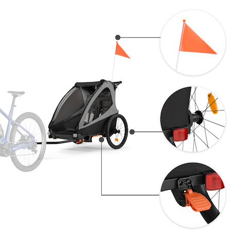 Remorque Vélo et Poussette 2 en 1 Kinderkraft NAVA WALK avec Roues Gonflables, Dossier Inclinable et Pliage Compact Grey 2 - vertbaudet enfant 