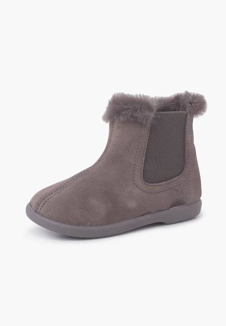 Bottines chelsea pour filles avec col en fourrure Gris+Rose+Taupe 2 - vertbaudet enfant 
