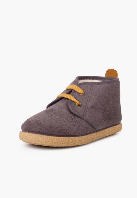 Bottines doublées en suède de mouton avec bande arrière Gris+Marron 2 - vertbaudet enfant 