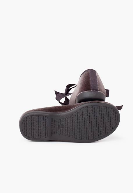 Chaussures babies velours avec nœud gros-grain filles Beige+Bleu de france+Bleu marine+Bordeaux+Gris+Noir+Rose pâle+Vert 27 - vertbaudet enfant 