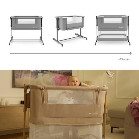 Lit Cododo Kinderkraft NESTEE GROW 2 3 en 1 avec 5 Niveaux de Hauteur, Matelas Extensible, Roulettes et Pliage Facile Gris foncé 3 - vertbaudet enfant 
