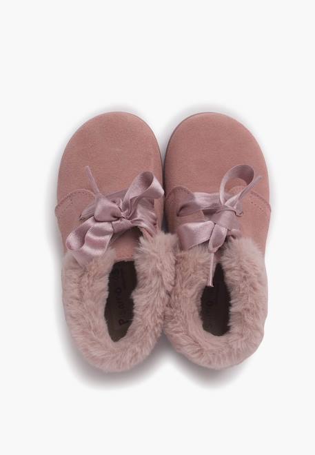 Bottines en suède fille col fourrure lacets en satin Bleu marine+Gris+Marron+Rose+Taupe 23 - vertbaudet enfant 