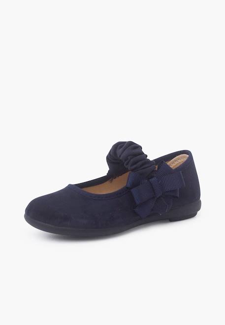 Chaussures babies bride froncée et nœud pour fille Bleu marine+Gris+Rose+Sable 2 - vertbaudet enfant 
