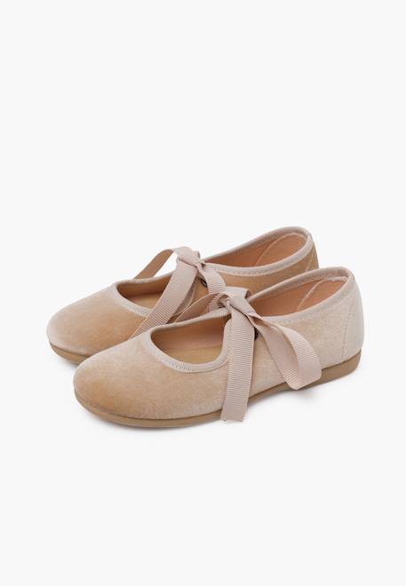 Chaussures babies velours avec nœud gros-grain filles Beige+Bleu de france+Bleu marine+Bordeaux+Gris+Noir+Rose pâle+Vert 4 - vertbaudet enfant 