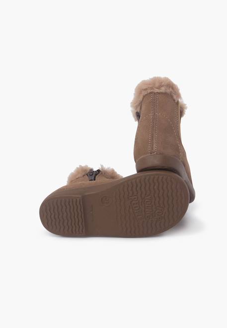 Bottines chelsea pour filles avec col en fourrure Gris+Rose+Taupe 15 - vertbaudet enfant 