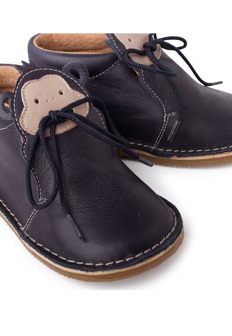 Bottines en cuir à lacets monkey face Bleu marine+Couleur cuir+Marron 6 - vertbaudet enfant 
