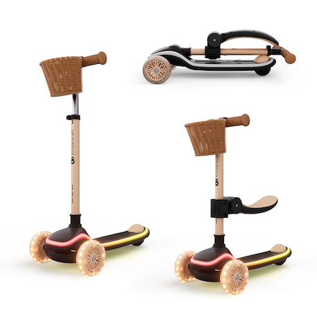 Trottinette Kinderkraft RAKET UP 2 en 1 avec Siège Réglable, Roues RGB et LED, Guidon Ajustable et Pliage Compact Beige+Black+Blue+Pink 1 - vertbaudet enfant 
