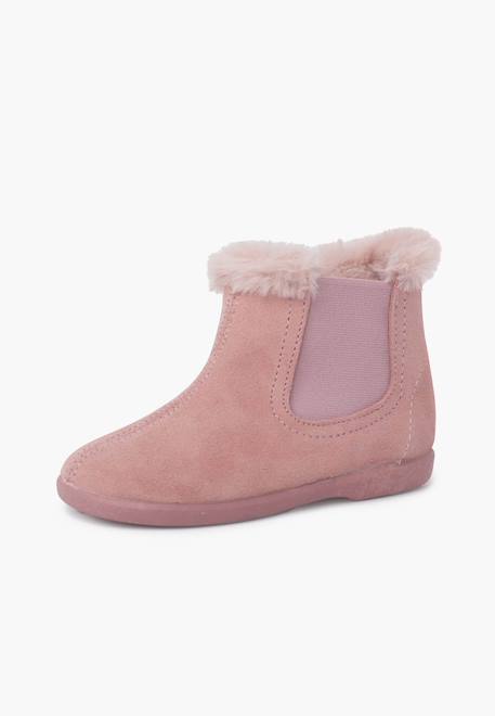 Bottines chelsea pour filles avec col en fourrure Gris+Rose+Taupe 8 - vertbaudet enfant 