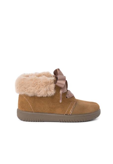 Bottines en suède fille col fourrure lacets en satin Bleu marine+Gris+Marron+Rose+Taupe 25 - vertbaudet enfant 