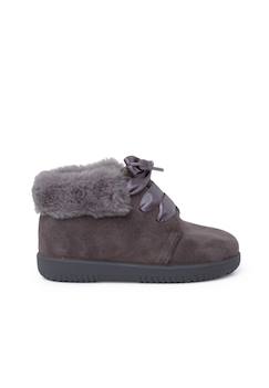 Chaussures-Bottines en suède fille col fourrure lacets en satin