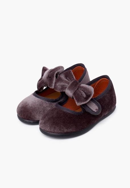 Chaussures babies en velours avec lien à nouer Gris 4 - vertbaudet enfant 