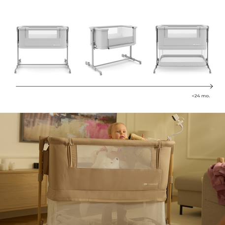 Lit Cododo Kinderkraft NESTEE GROW 2 3 en 1 avec 5 Niveaux de Hauteur, Matelas Extensible, Roulettes et Pliage Facile Gris clair 3 - vertbaudet enfant 
