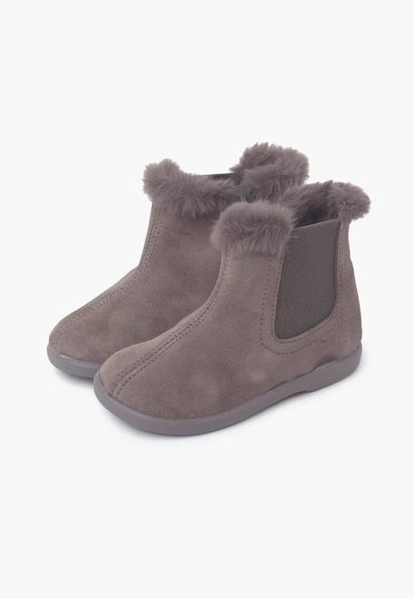 Bottines chelsea pour filles avec col en fourrure Gris+Rose+Taupe 4 - vertbaudet enfant 