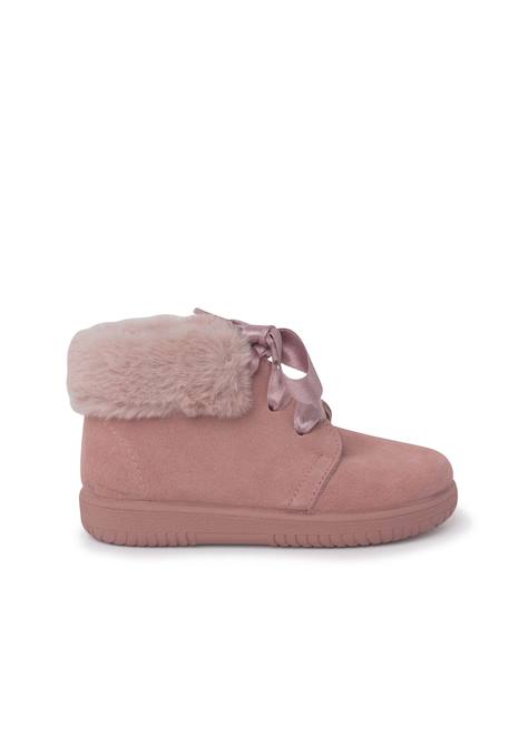 Bottines en suède fille col fourrure lacets en satin Bleu marine+Gris+Marron+Rose+Taupe 19 - vertbaudet enfant 