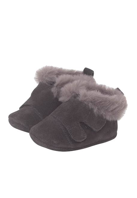 Bottines en cuir fourrure velours Bleu marine+Gris foncé+Taupe 10 - vertbaudet enfant 