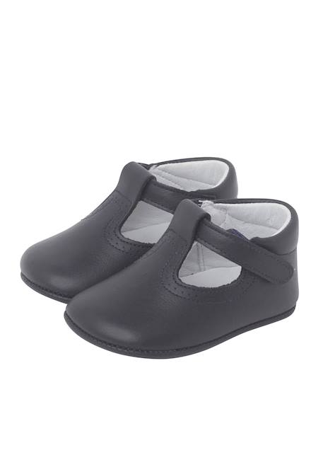 Salomés en cuir avec fermeture scratch Beige+Blanc+Bleu marine+Couleur cuir+Gris 16 - vertbaudet enfant 