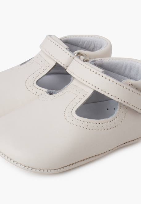 Salomés en cuir avec fermeture scratch Beige+Blanc+Bleu marine+Couleur cuir+Gris 6 - vertbaudet enfant 