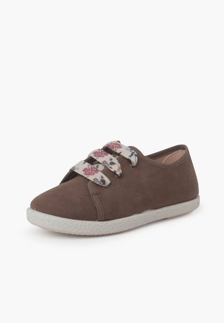 Baskets à lacets fleurs en serratex Taupe+Vieux rose 2 - vertbaudet enfant 