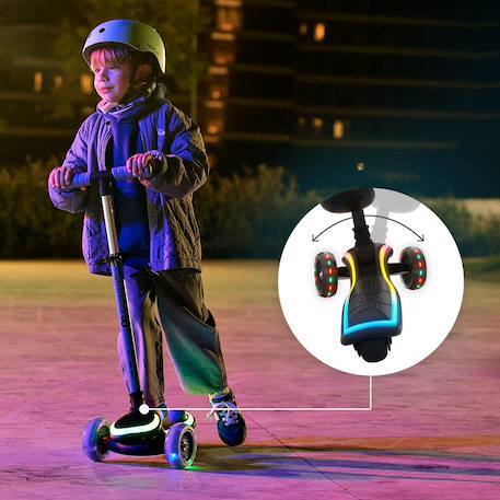 Trottinette 2 en 1 avec siège RAKET UP évolutive, pliable, guidon réglable, roues led lumineuses Beige+Black+Blue+Pink 12 - vertbaudet enfant 
