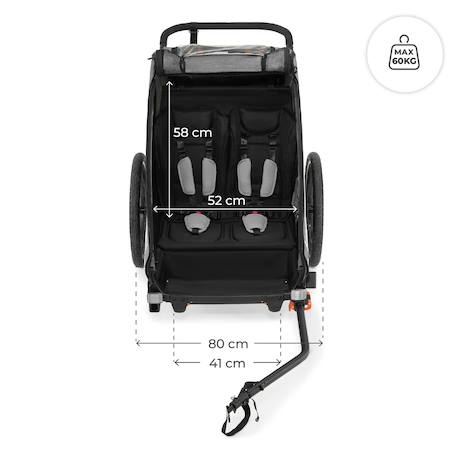 Remorque vélo et poussette 2-en-1 NAVA WALK - 2 enfants, roues gonflables, suspension, pliable, tout-terrain Grey 3 - vertbaudet enfant 