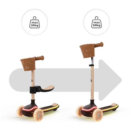 Trottinette Kinderkraft RAKET UP 2 en 1 avec Siège Réglable, Roues RGB et LED, Guidon Ajustable et Pliage Compact Beige+Black+Blue+Pink 2 - vertbaudet enfant 