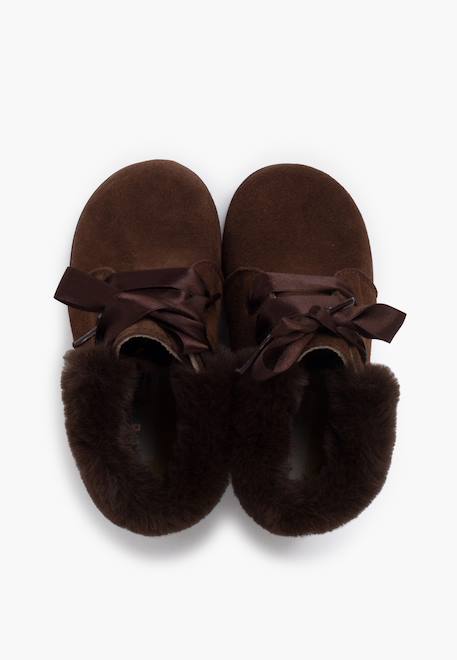 Bottines en suède fille col fourrure lacets en satin Bleu marine+Gris+Marron+Rose+Taupe 17 - vertbaudet enfant 