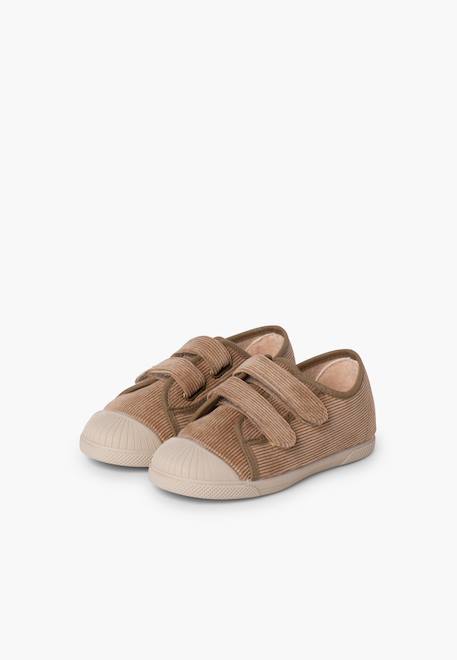 Baskets en velours côtelé avec bout en caoutchouc et double fermeture Taupe 4 - vertbaudet enfant 