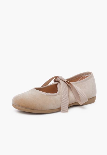 Chaussures babies velours avec nœud gros-grain filles Beige+Bleu de france+Bleu marine+Bordeaux+Gris+Noir+Rose pâle+Vert 2 - vertbaudet enfant 