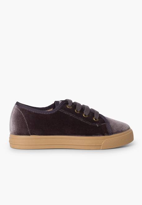 Chaussures à lacets en velours à semelle large pour enfants Gris 1 - vertbaudet enfant 