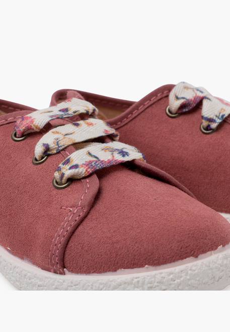 Baskets à lacets fleurs en serratex Taupe+Vieux rose 12 - vertbaudet enfant 