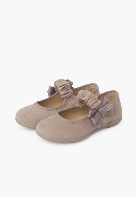 Chaussures babies bride froncée et nœud pour fille Bleu marine+Gris+Rose+Sable 22 - vertbaudet enfant 