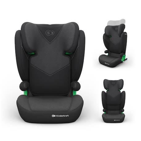 Siège Auto Kinderkraft JUNIOR FIX 2 PLUS 100-150 cm avec ISOFIX, H-GUARD, SPS, AIR FLOW et Appuie-Tête Réglable Black+Green+Grey+Pink 1 - vertbaudet enfant 