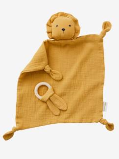 Idées cadeaux bébés et enfants-Jouet-Premier âge-Doudou personnalisable en gaze de coton + hochet rond