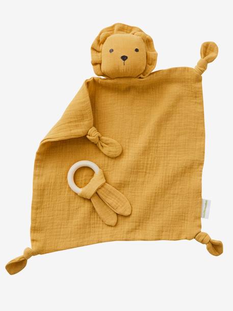 Doudou personnalisable en gaze de coton + hochet rond curry+rose+vert 1 - vertbaudet enfant 