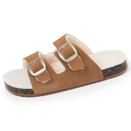 Chaussons mules ouvertes ultra confortables, en cuir Camel+Vert d'eau 1 - vertbaudet enfant 