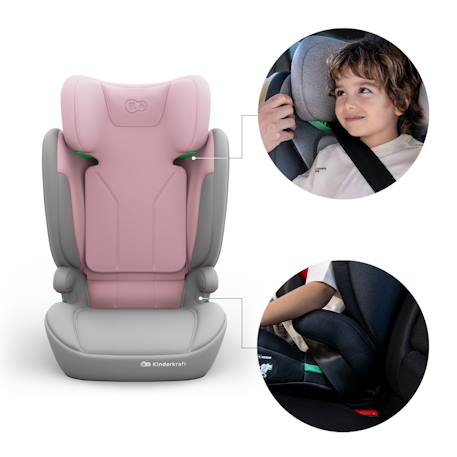 Siège Auto Kinderkraft I-SPARK 2 PLUS i-Size 100-150 cm 2 en 1 avec Booster, H-GUARD, SPS et Appuie-Tête 10 Positions Gris+Noir+Rose+Vert 16 - vertbaudet enfant 
