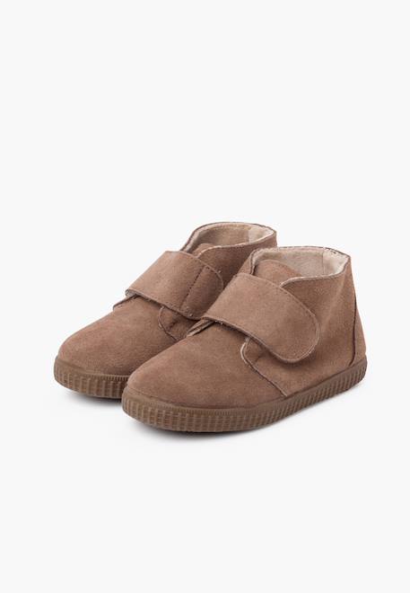 Bottines à brides larges adhérentes en fourrure Bleu+Bleu marine+Camel+Gris+Rose+Taupe 34 - vertbaudet enfant 
