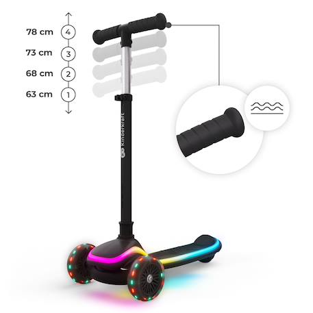 Trottinette Kinderkraft RAKET UP 2 en 1 avec Siège Réglable, Roues RGB et LED, Guidon Ajustable et Pliage Compact Beige+Black+Blue+Pink 10 - vertbaudet enfant 