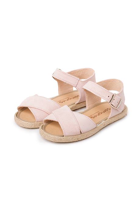 Sandale en suède brides croisées et semelle en jute Bleu+Camel+Rose 14 - vertbaudet enfant 