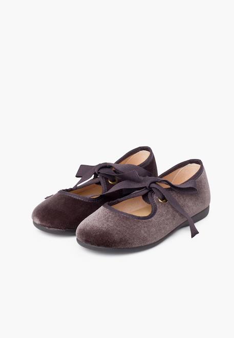 Chaussures babies velours avec nœud gros-grain filles Beige+Bleu de france+Bleu marine+Bordeaux+Gris+Noir+Rose pâle+Vert 28 - vertbaudet enfant 