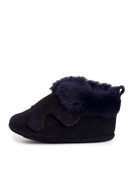 Bottines en cuir fourrure velours Bleu marine+Gris foncé+Taupe 1 - vertbaudet enfant 