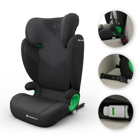 Siège Auto Kinderkraft JUNIOR FIX 2 PLUS 100-150 cm avec ISOFIX, H-GUARD, SPS, AIR FLOW et Appuie-Tête Réglable Black+Green+Grey+Pink 5 - vertbaudet enfant 