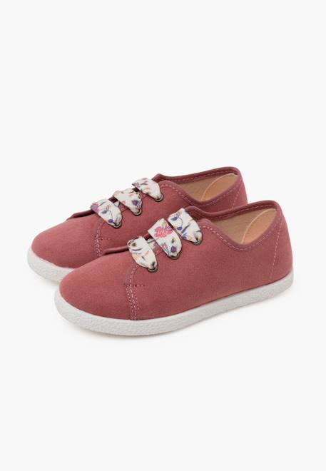Baskets à lacets fleurs en serratex Taupe+Vieux rose 10 - vertbaudet enfant 