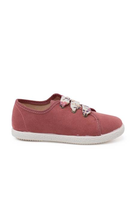 Baskets à lacets fleurs en serratex Taupe+Vieux rose 7 - vertbaudet enfant 