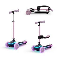 Jouet-Trottinette Kinderkraft RAKET UP 2 en 1 avec Siège Réglable, Roues RGB et LED, Guidon Ajustable et Pliage Compact
