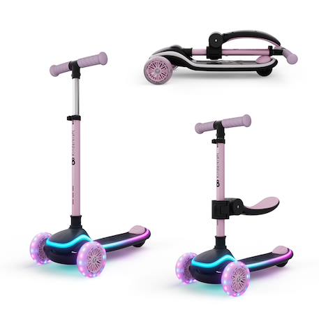 Trottinette Kinderkraft RAKET UP 2 en 1 avec Siège Réglable, Roues RGB et LED, Guidon Ajustable et Pliage Compact Beige+Black+Blue+Pink 19 - vertbaudet enfant 