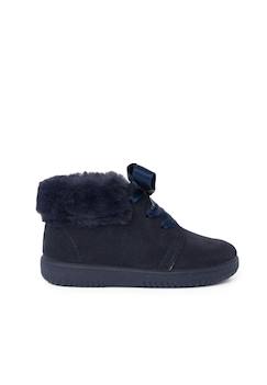 Chaussures-Bottines en suède fille col fourrure lacets en satin