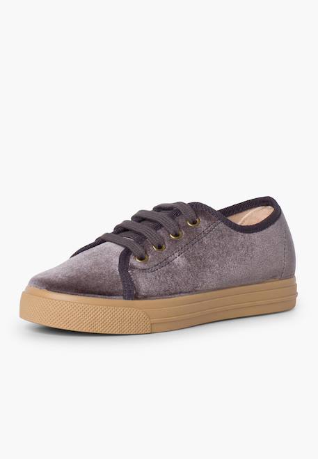 Chaussures à lacets en velours à semelle large pour enfants Gris 2 - vertbaudet enfant 