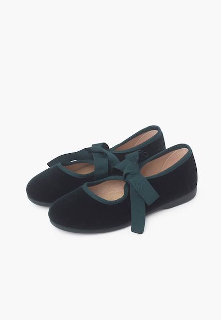 Chaussures babies velours avec nœud gros-grain filles Beige+Bleu de france+Bleu marine+Bordeaux+Gris+Noir+Rose pâle+Vert 46 - vertbaudet enfant 