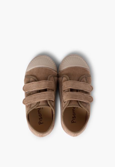 Baskets en velours côtelé avec bout en caoutchouc et double fermeture Taupe 5 - vertbaudet enfant 